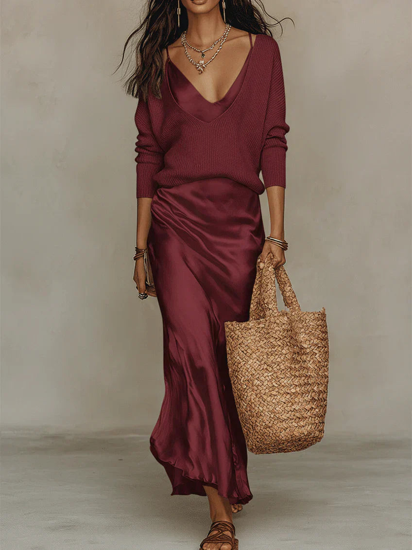 Celeste™ | Satin Grace Maxi Skirt Set