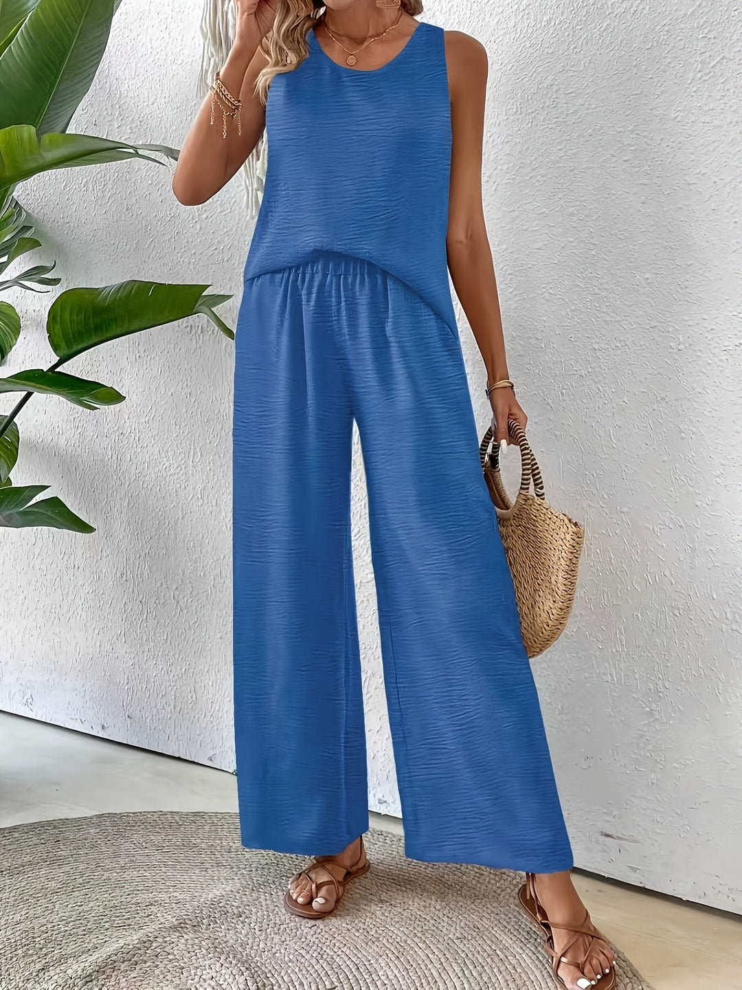 Sandy™ | Sleeveless Crochet Top & Wide-Leg Pants Set