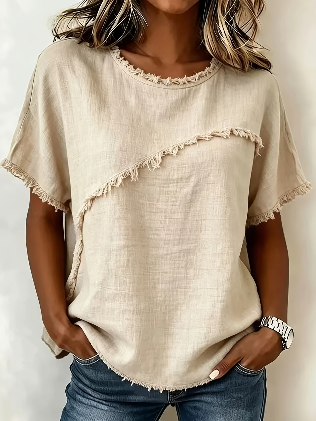 Brielle™ | Raw Edge Linen Tee