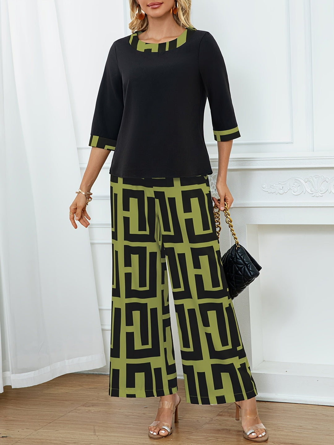 Maeve™ — patchwork top + geometric wide-leg