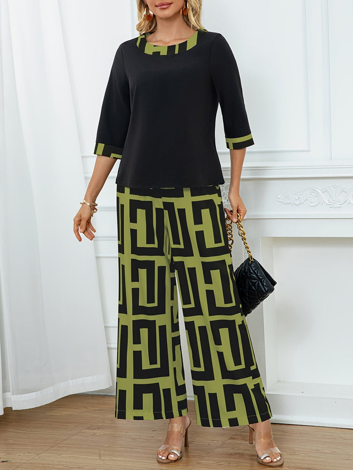 Maeve™ — patchwork top + geometric wide-leg