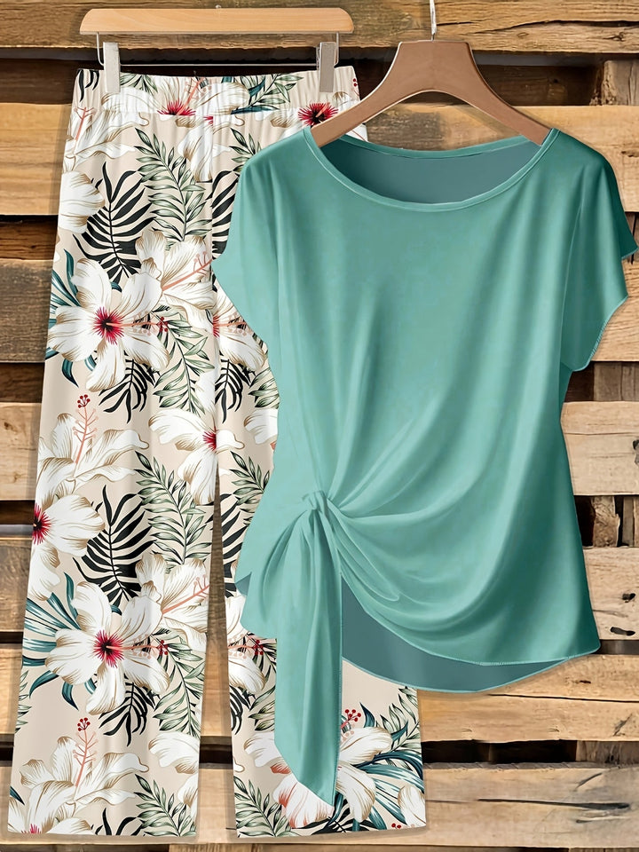 Penny™ | Printed Two-Piece Casual Set with Tie-Front Top