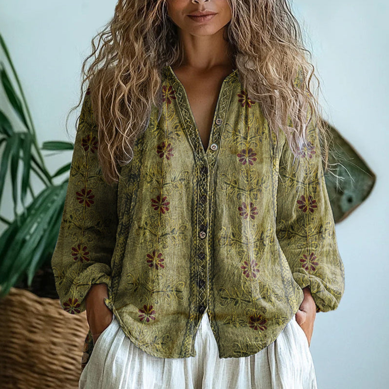 Brielle™ | Vintage Botanical Relaxed Blouse