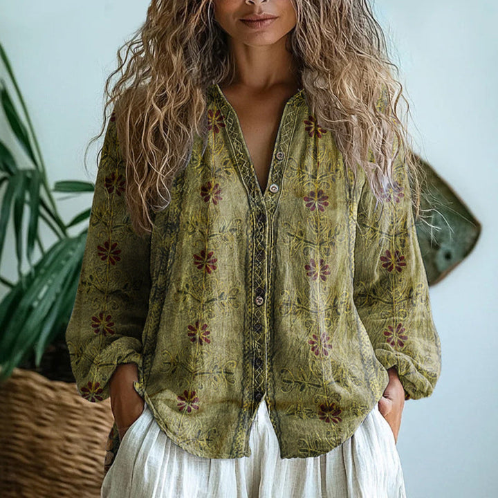 Brielle™ | Vintage Botanical Relaxed Blouse