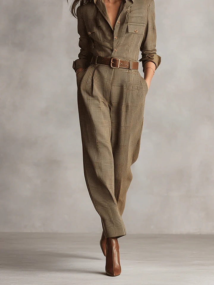 Jovanna - Chic Tweed Jumpsuit in Refined Checks