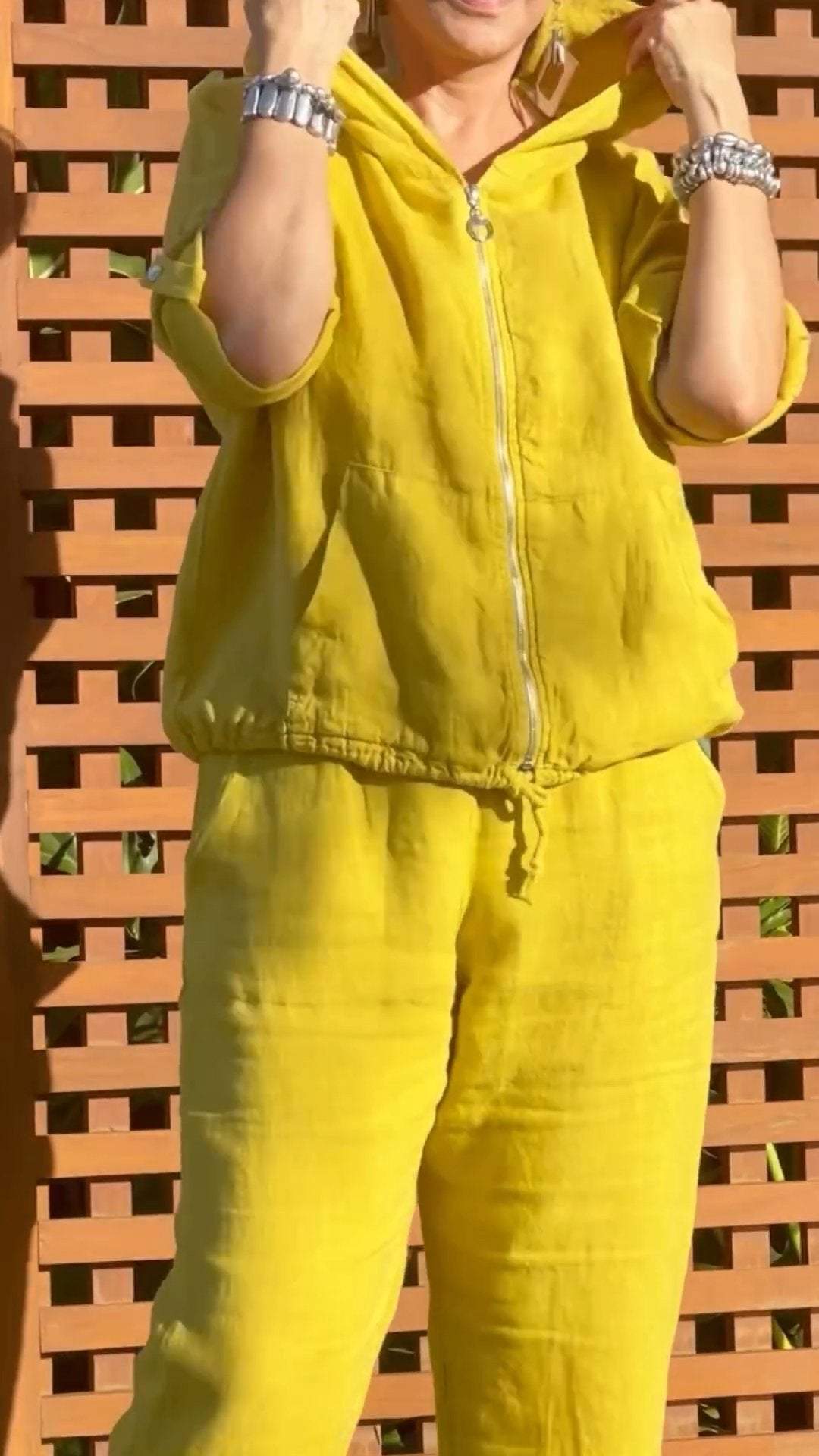 Kassira - Two-piece set with hood and zipper in cotton and linen