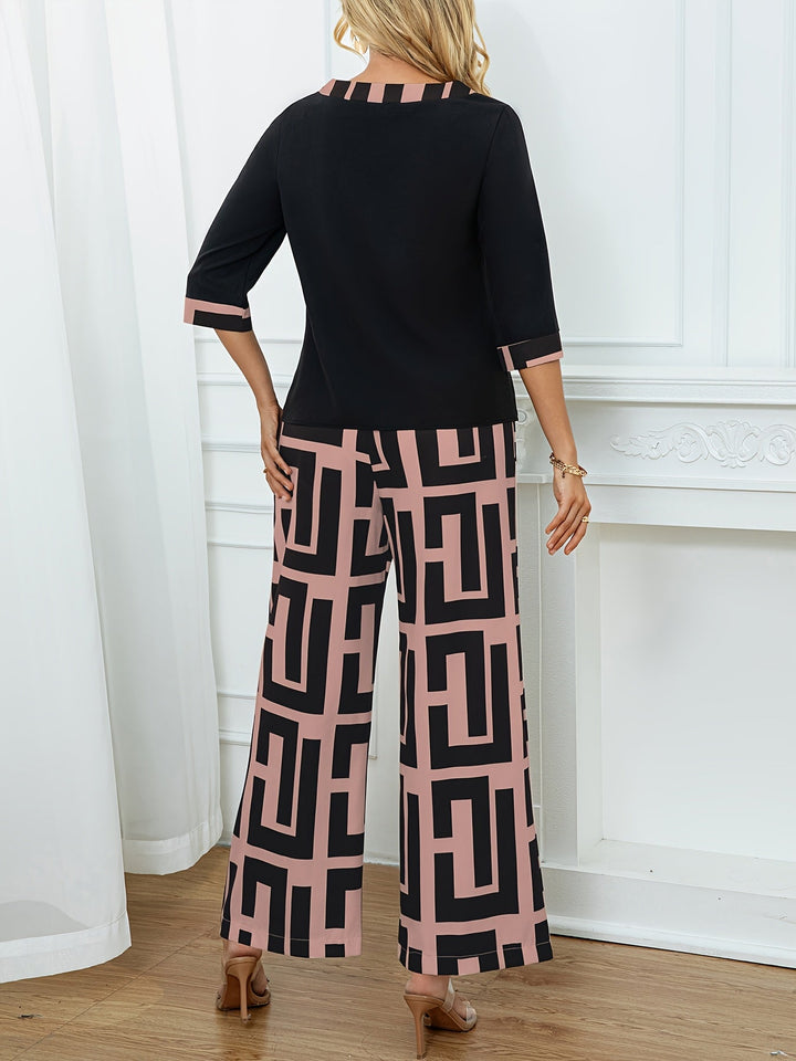 Maeve™ — patchwork top + geometric wide-leg