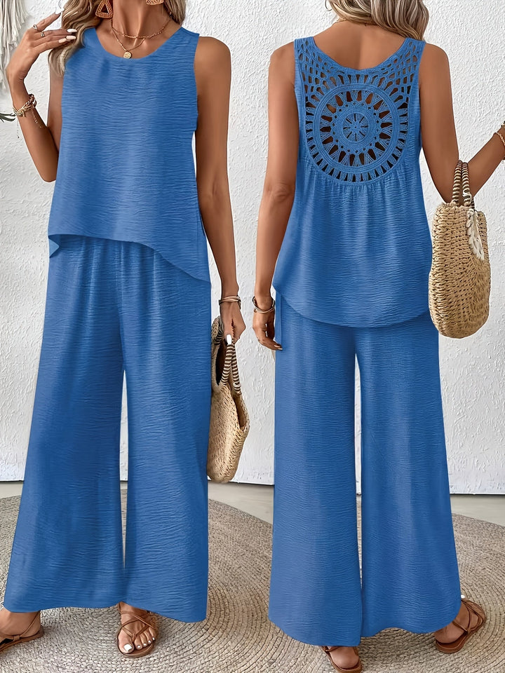 Sandy™ | Sleeveless Crochet Top & Wide-Leg Pants Set