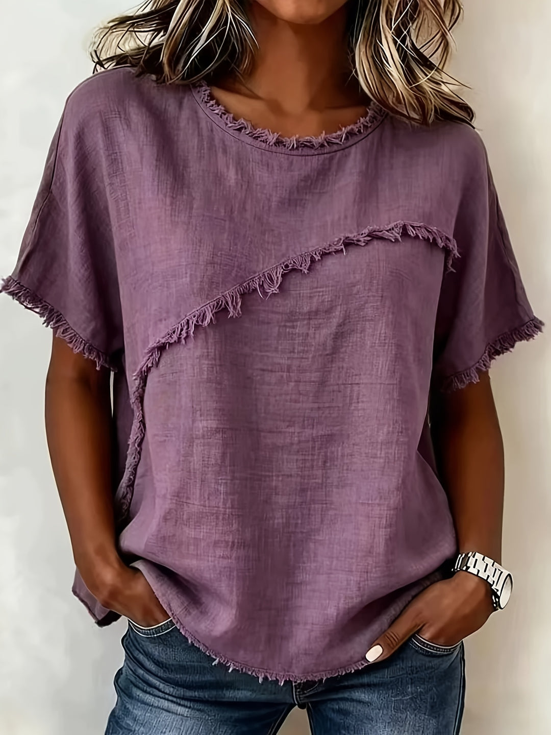 Brielle™ | Raw Edge Linen Tee