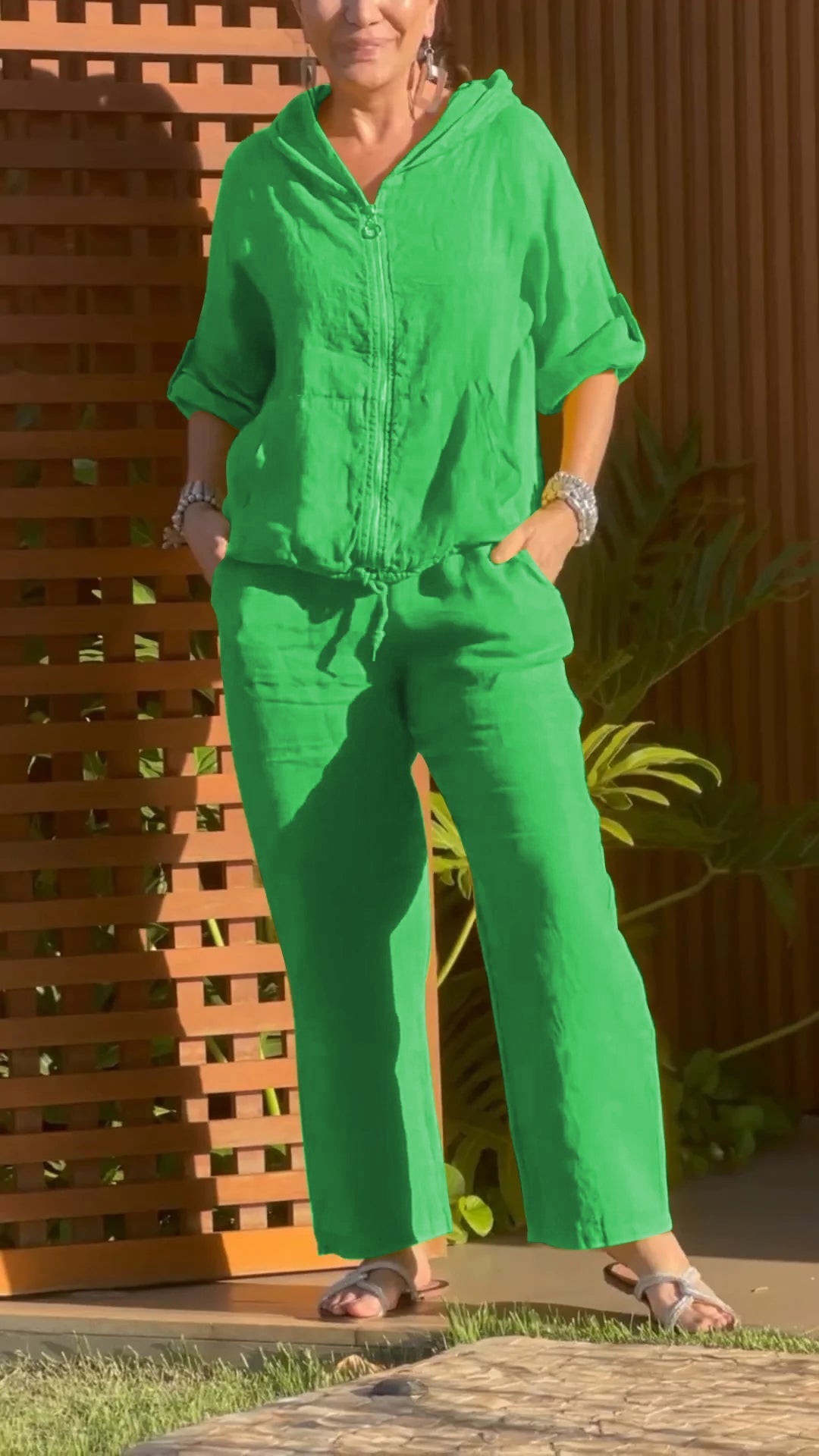 Kassira - Two-piece set with hood and zipper in cotton and linen