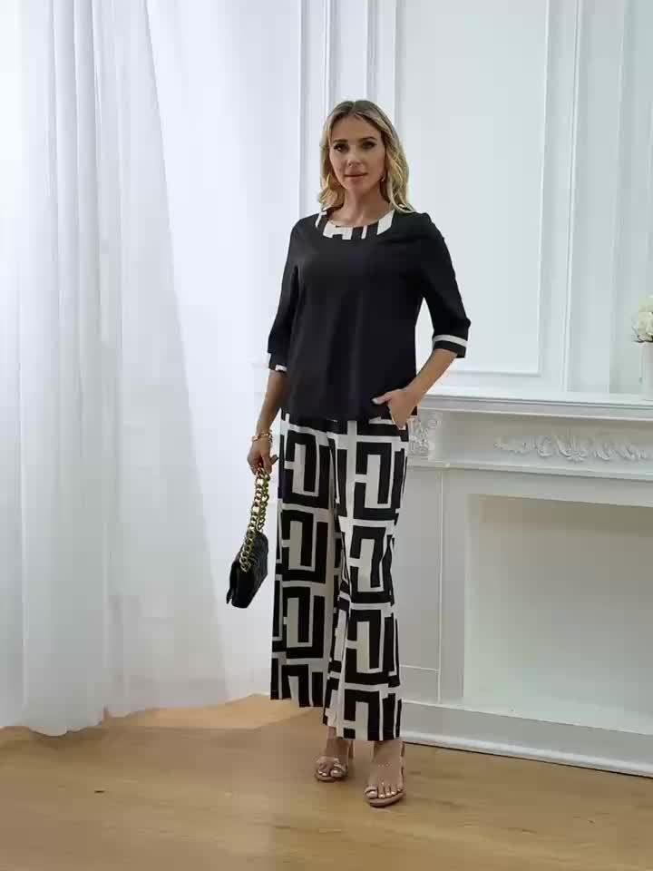Maeve™ — patchwork top + geometric wide-leg
