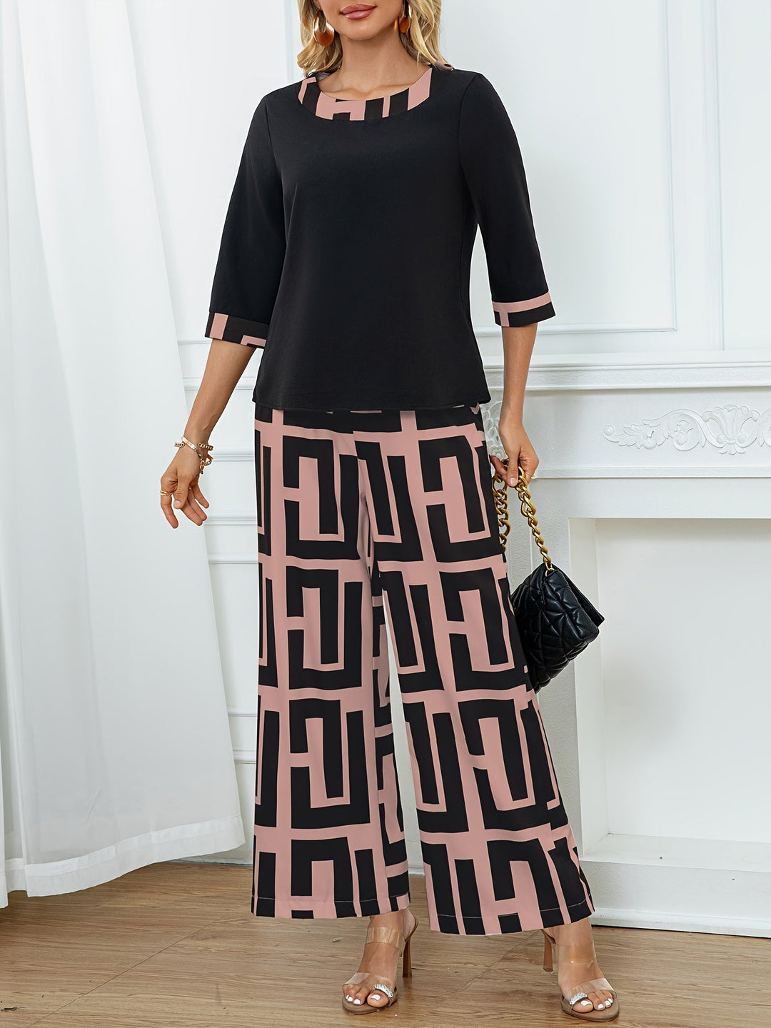 Maeve™ — patchwork top + geometric wide-leg