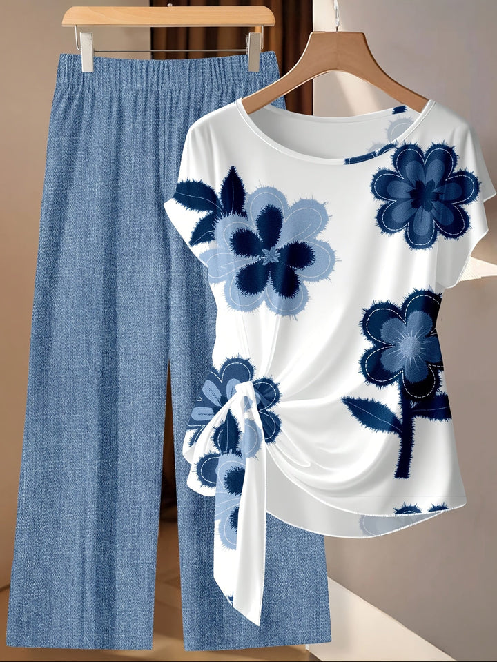 Penny™ | Printed Two-Piece Casual Set with Tie-Front Top