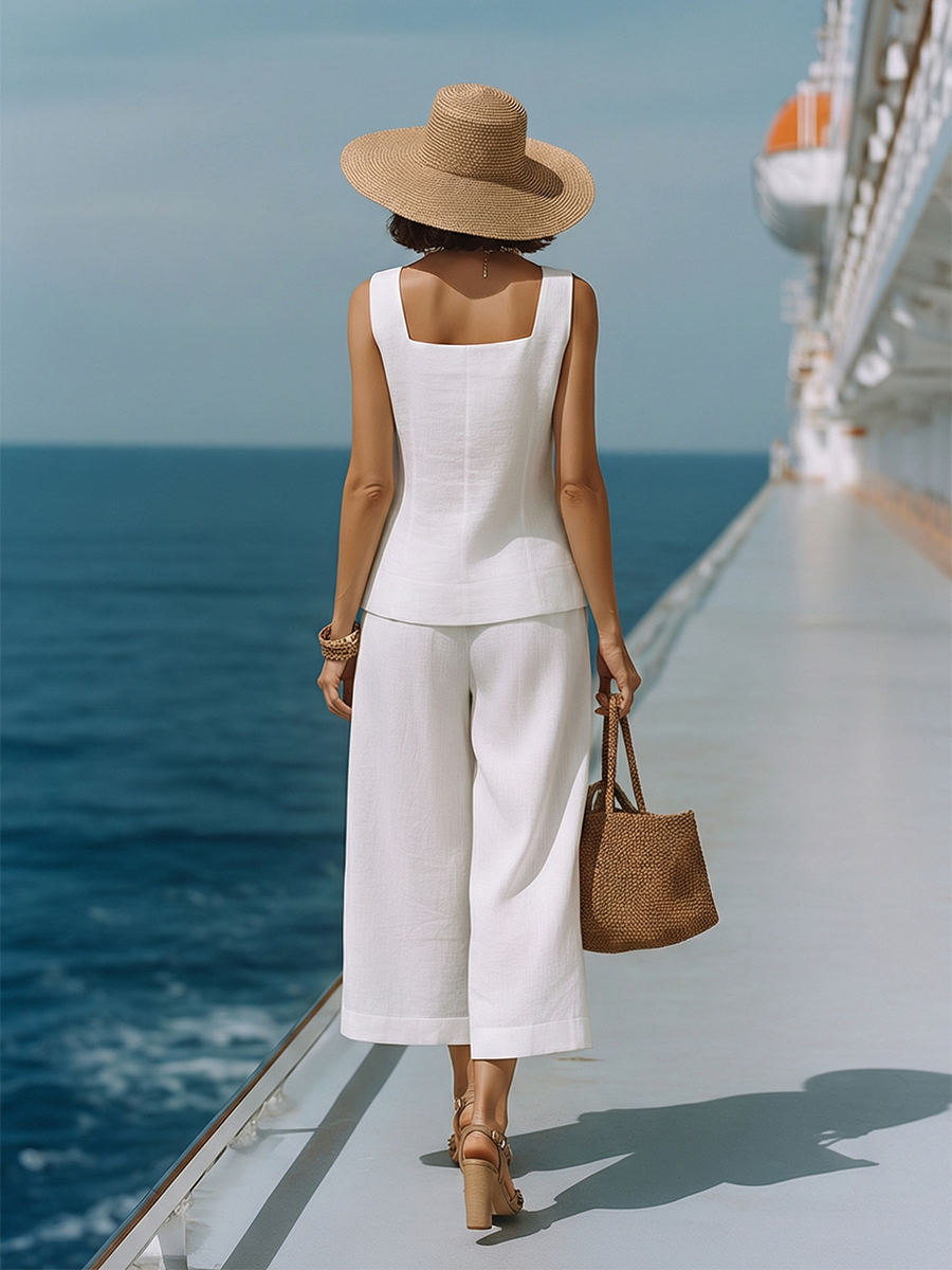 Maya™ | Linen Square-Neck Top & Capri Pants Set
