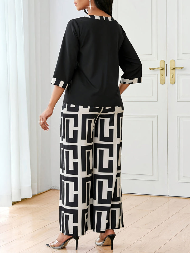 Maeve™ — patchwork top + geometric wide-leg