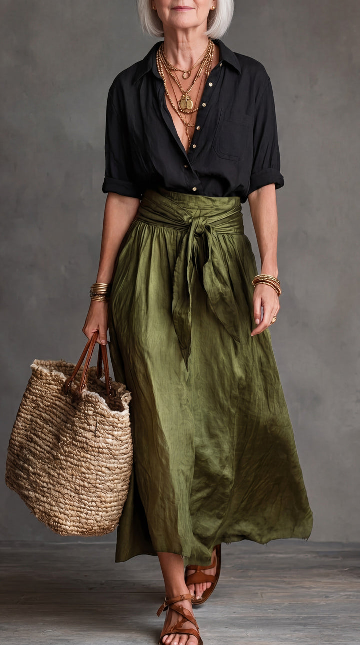 Vera™ |  Blouse &  Midi Skirt Set with Belt