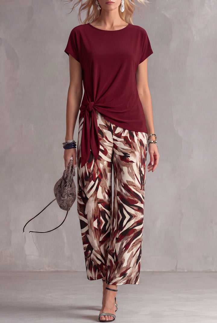 Penny™ | Printed Two-Piece Casual Set with Tie-Front Top