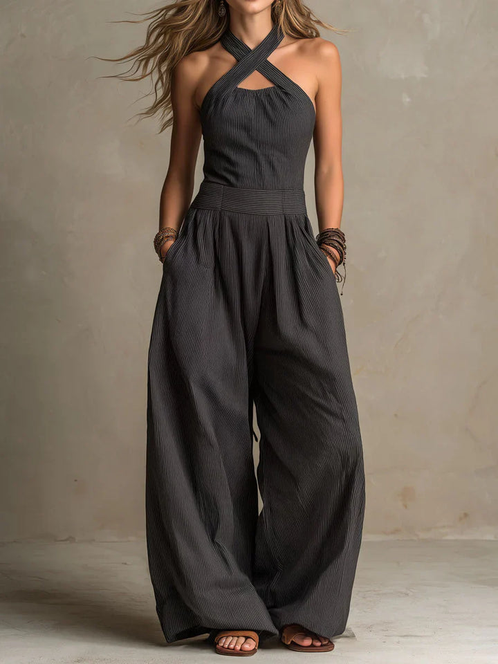 Bianca — Linen and Cotton Jumpsuit with Elegant Crossed Neckline