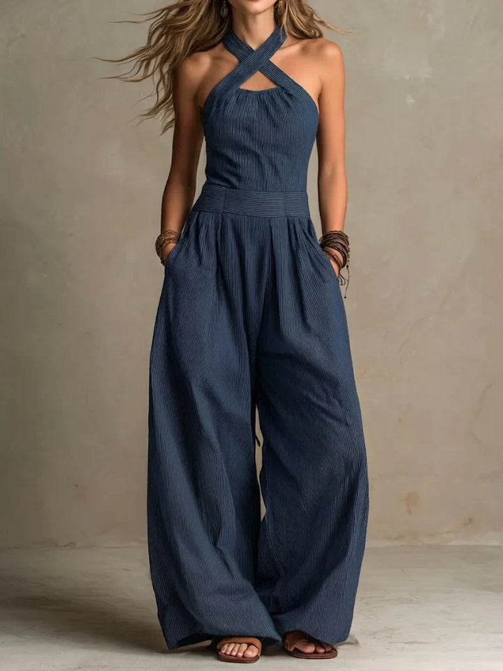 Bianca — Linen and Cotton Jumpsuit with Elegant Crossed Neckline