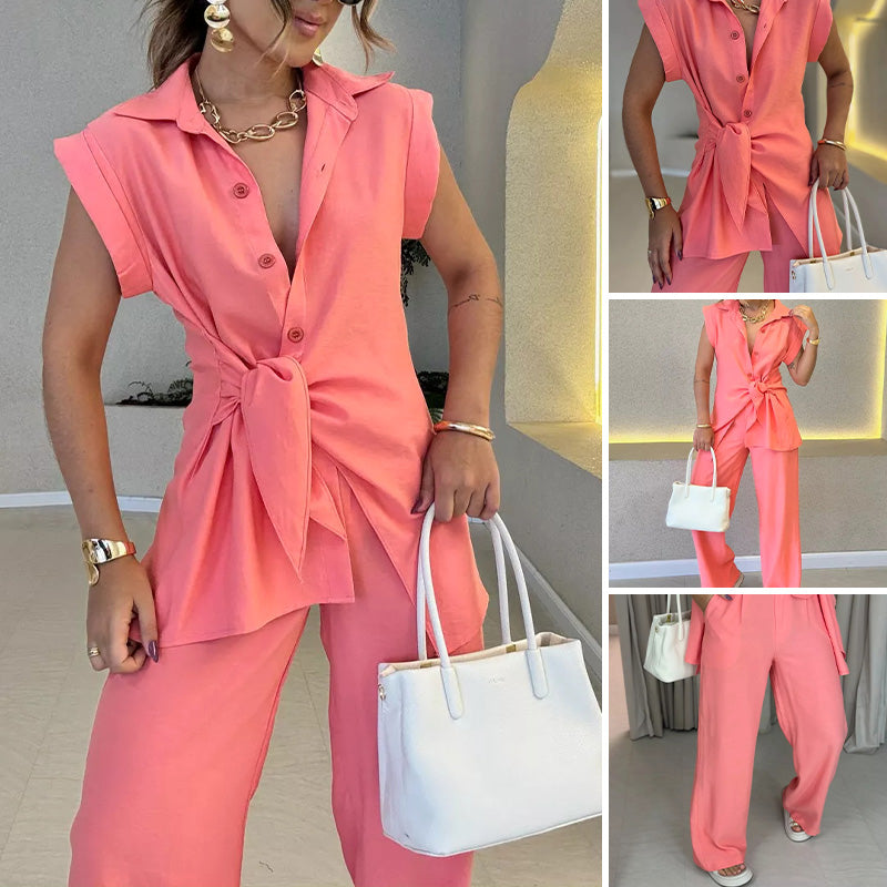 Ivette - Elegant set with sleeveless blouse and high-waisted pants